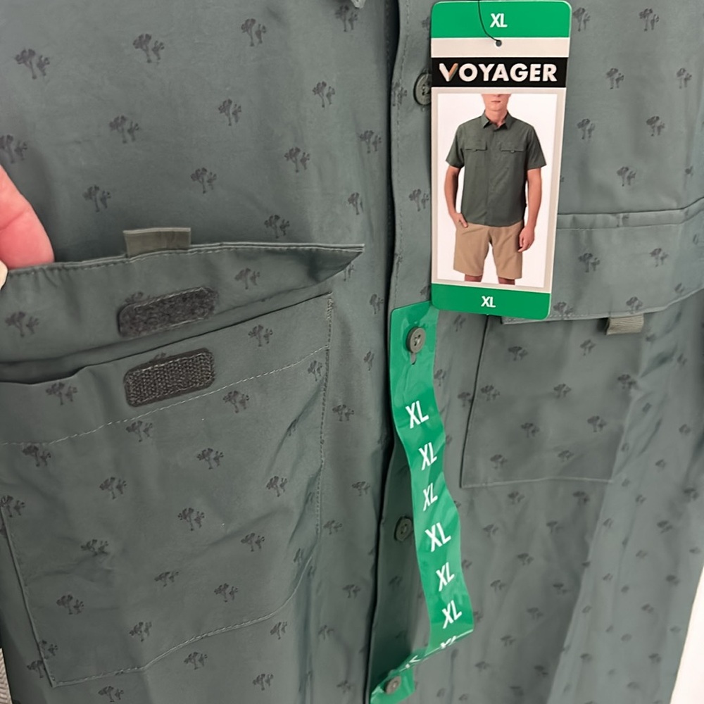 NEW XL MENS SHORT SLEEVE VOYAGER GREEN BUTTON FRONT SHIRT DBL POCKET -VELCRO - Picture 4 of 14